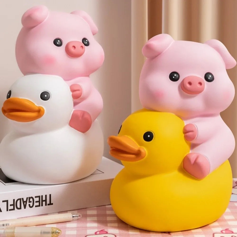 Decorative Vinyl Pig Vinyl Piggy Bank Animal Pig Duck Riding Pig Money Jar Good Luck Fall Protection Coin Saving Box Home