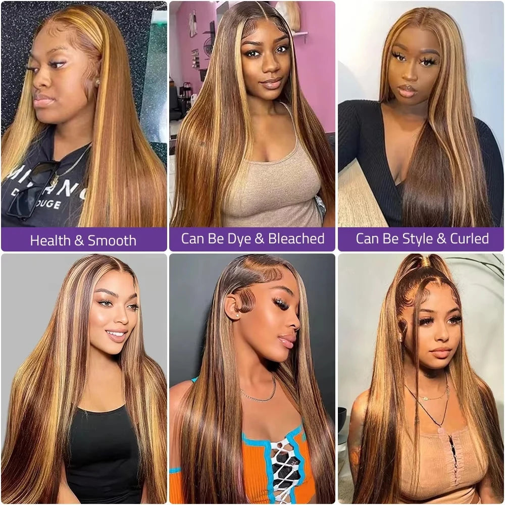Ombre Brown Colored Highlight Bone Straight Long Remy Human Hair