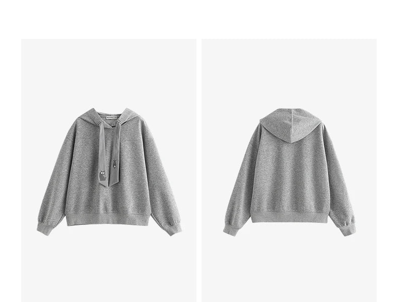 TOYOUTH Women Hoodies Sweatshirt 2025 Autumn New College Style Cat Embroidery Tie Cotton Hooded Pullover Tops
