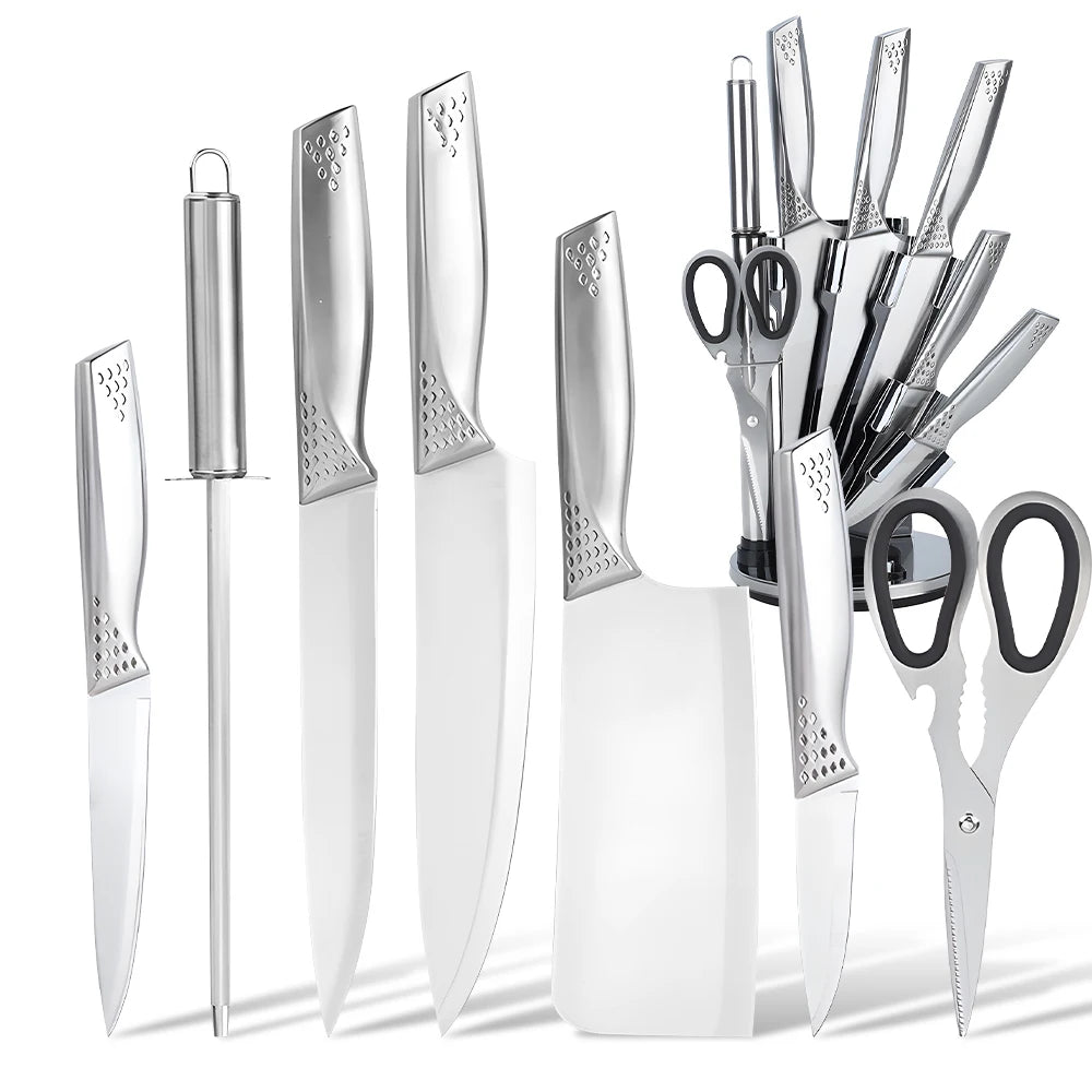 8pcs Kitchen Knives Set 3CR13 Stainless Steel Chef's Knife Meat Cleaver with Block for Kitchen Fruit and Vegetable Cutting Knife