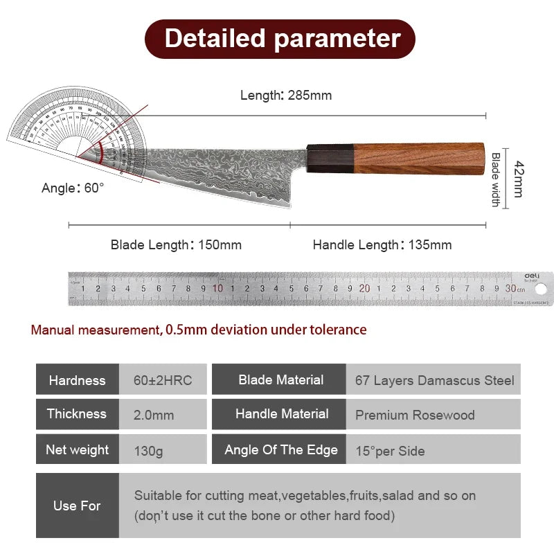 6" Japanese Honesuki Knife Hand Forged Damascus Steel Professional Kitchen Knives Chef Sharp Utility Boning Cooking Tools