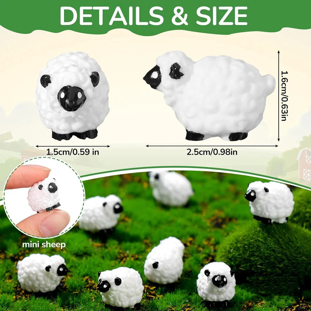 20Pcs Mini Sheep Figurines Miniature Tiny Sheep Mini Plastic Sheep Resin Figurine for Fairy Garden Micro Landscape Decor