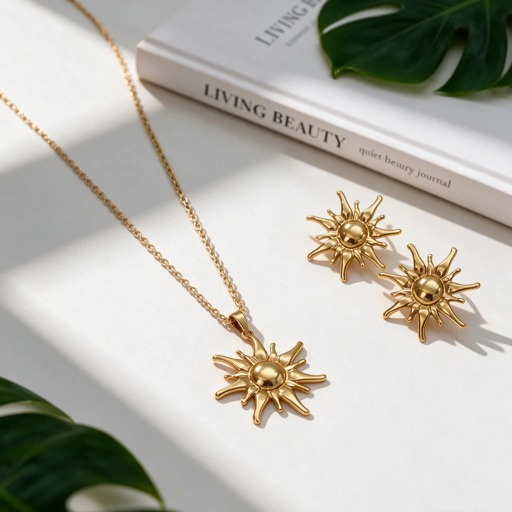 1Set Retro French Glossy Polished Stainless Steel Sunflower Pendant