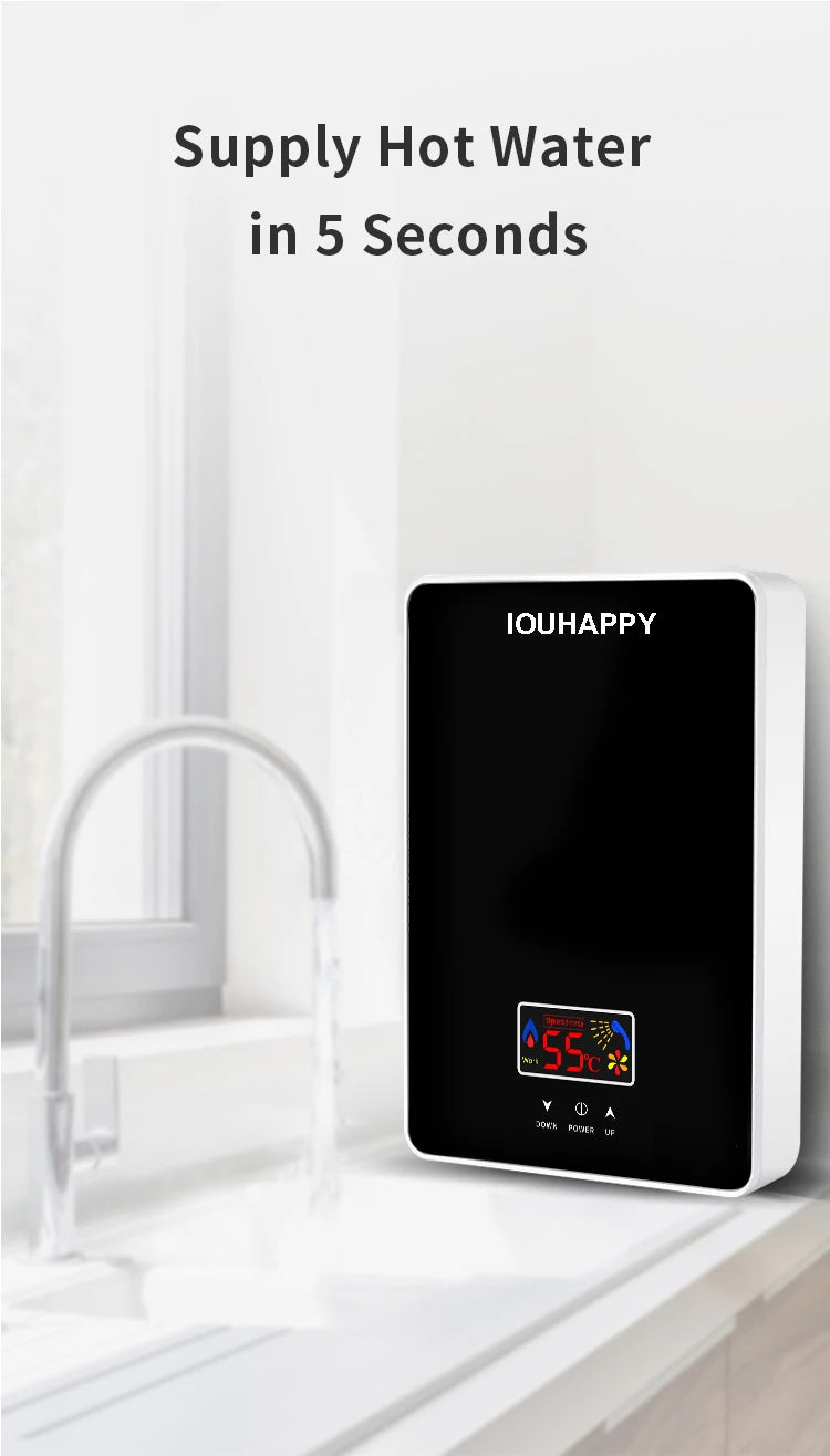 220V 6000W Instant Tankless Electric Hot Water Heater Bathroom Kitchen Instant Heating Tap Demand Water Heater with LCD Display