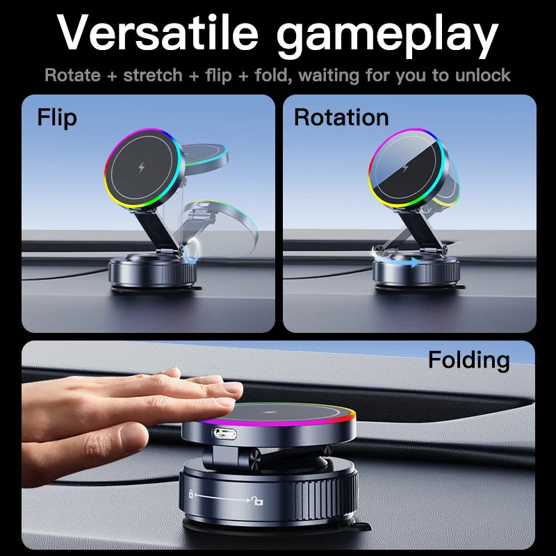 15W Car Magnetic Wireless Charger Vacuum Bracket Phone Holder for Magsafe iPhone 17~12 Pro Max Fast Charging Suction Cup Station
