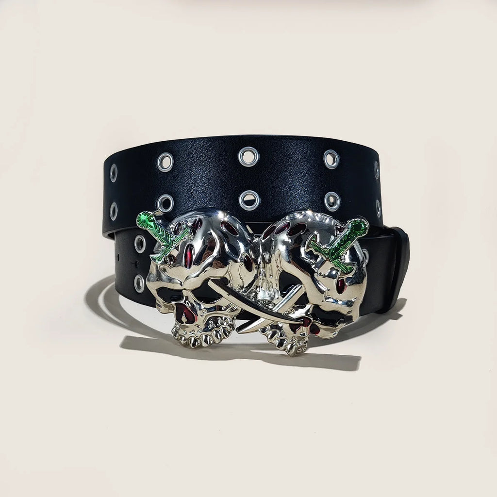 Women's Punk Skull Belt Harajuku Gothic Y2K Eyelet Skeleton Head
