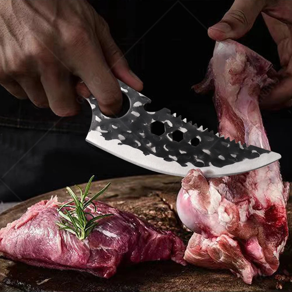 Meat Cleaver Boning Knife Wooden Handle Kitchen Knives Mongolian Meat Eating Knife Beef Lamb Knife Stainless Steel Butcher Knife