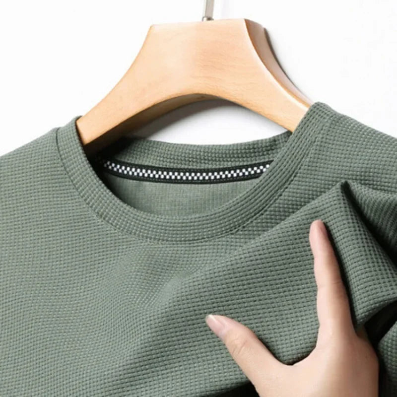 Summer Waffle Round Neck Short Sleeved T-Shirt for Men's Short