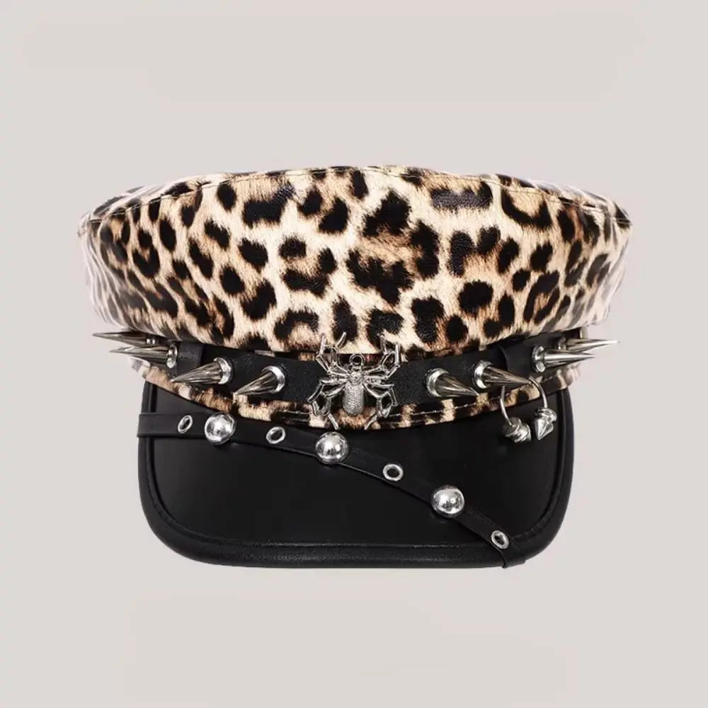 Retro Hip-Hop Rivet Leopard Hat Harajuku Gothic Y2K Beret Hat