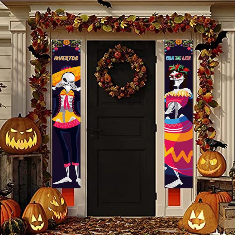 Halloween Decorative Props Mexican Day of the Dead flag Hanging Outdoors Hanging Porch Sign Halloween Welcome Signs Home Decor