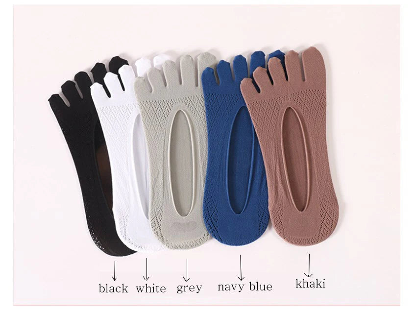 5Pairs Men's Socks Mesh Invisible Breathable Sweat-absorbing Short Sock Non slip New Five Toe Socks High Quality
