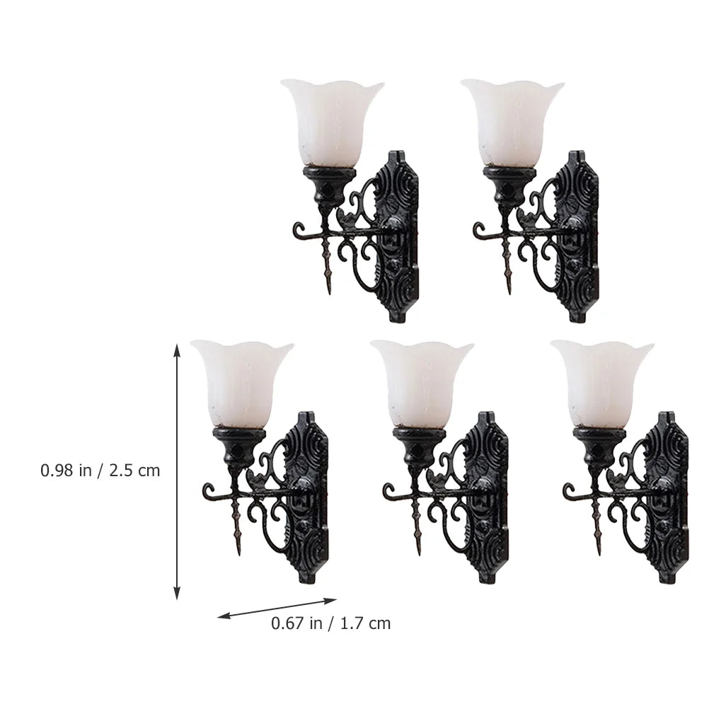 5Pcs Stainless Steel Abs Miniature Wall Lamp Models Sand Table Accessories Tiny Lamps For Diorama Decorative Figurines Warm