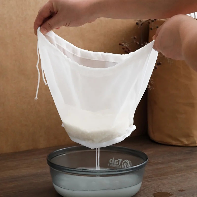 1Pc Wide Mouth Reusable Fine Mesh Filter Bag Easy Pour Spout, Sturdy for Coffee, Juice, Soy Milk, Wine Kitchen Beverage Strainer