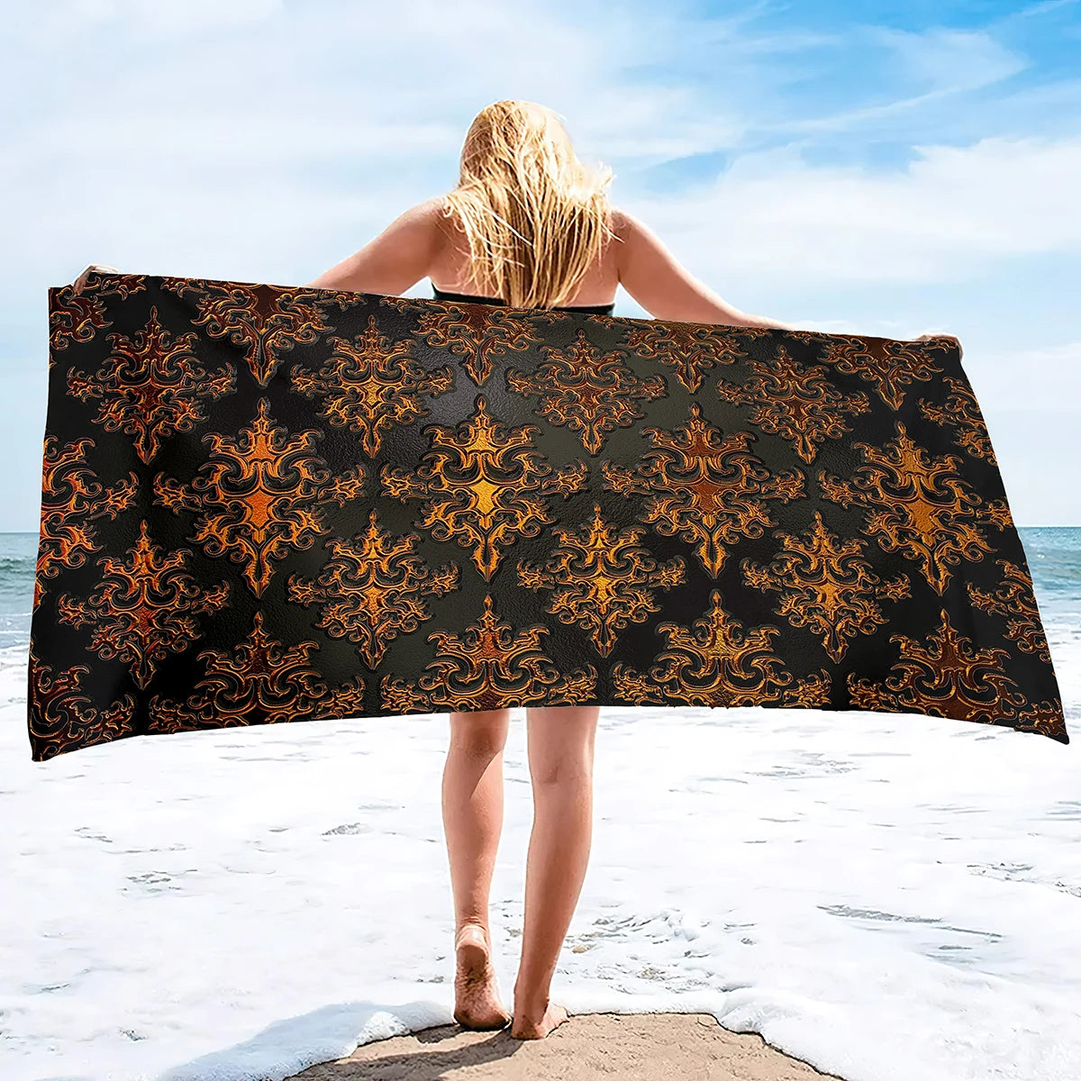 Beach Towel Vintage Gold Bath Towel Oversized,Sand Free Beach Towel Quick Dry Absorbent Towel for Travel Pool Yoga Gym Sport