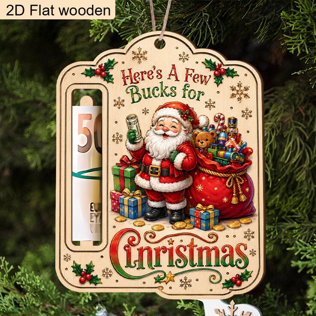 Christmas Wooden Money Holder Ornament 2D Flat Santa Claus Cash Holder Hanging Decor Here's A Few Bucks For Christmas Tree Decor
