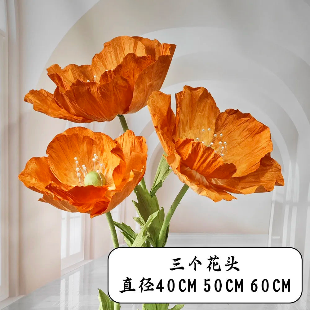 Wedding Props Artificial Giant Poppy Paper Flower Wedding Road Guide Floral Birthday Party Backdrop Decor Stage Window Display