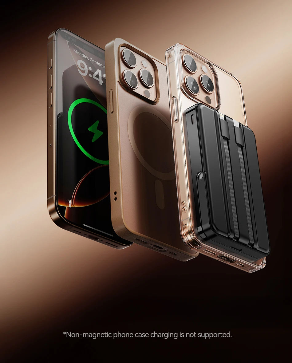 Rocoren PD 22.5W Fast Charging Power Bank 10000mAh Magnetic Wireless Charger for iPhone 16 15 14 Powerbank Built Charging Cables