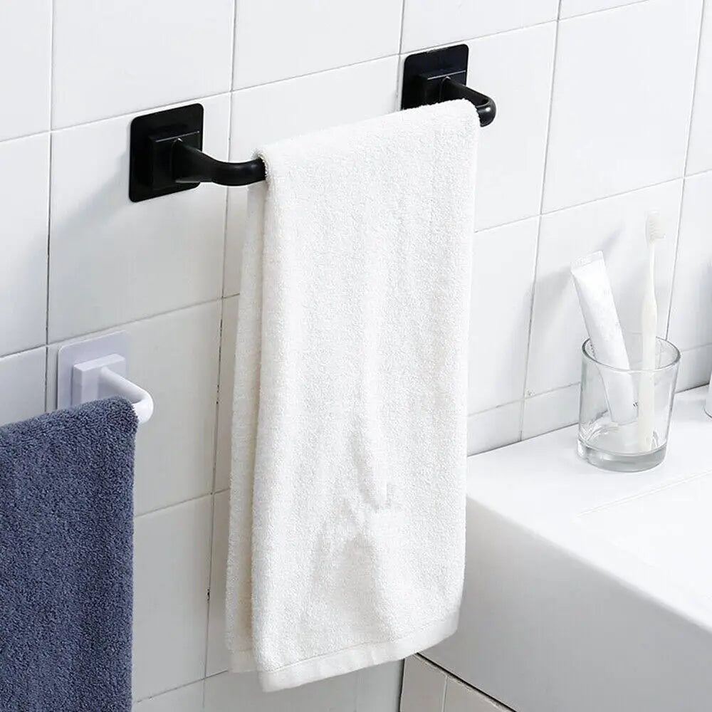 Kitchen Bathroom Wall Bath Towel Holder Rail Rack Self Adhesive Towel Rod Bar Portable Useful Household Gadget