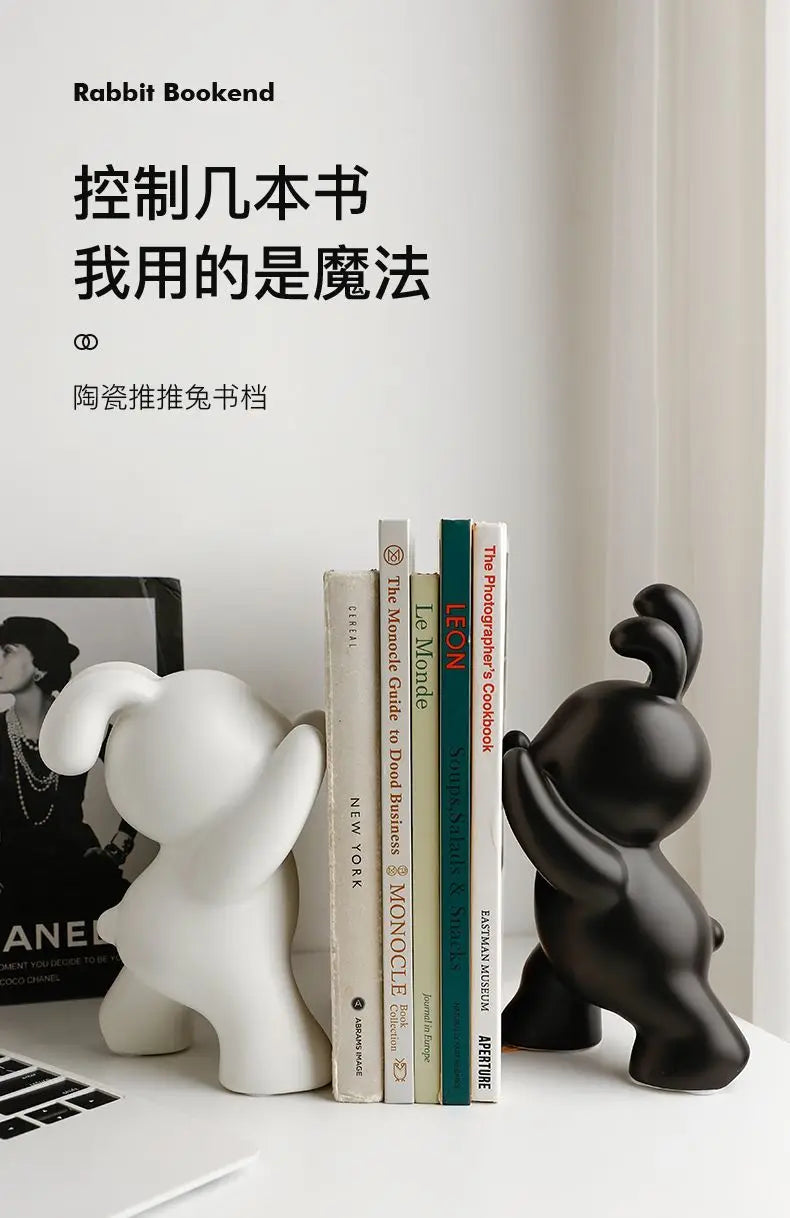 1 pair desk organizer Creative Rabbit Bookend Ceramic Ornament Desktop book holder Cute Gift simple nordic style book organizer