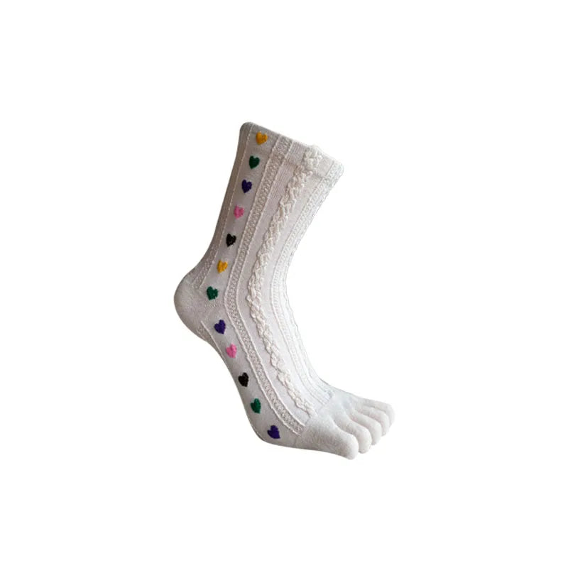 Cute Short Toe Socks Women Girl Cotton Striped Cat Love Fashion Sweat-Absorbing Anti-Bacterial Breathable Warm Five Finger Socks