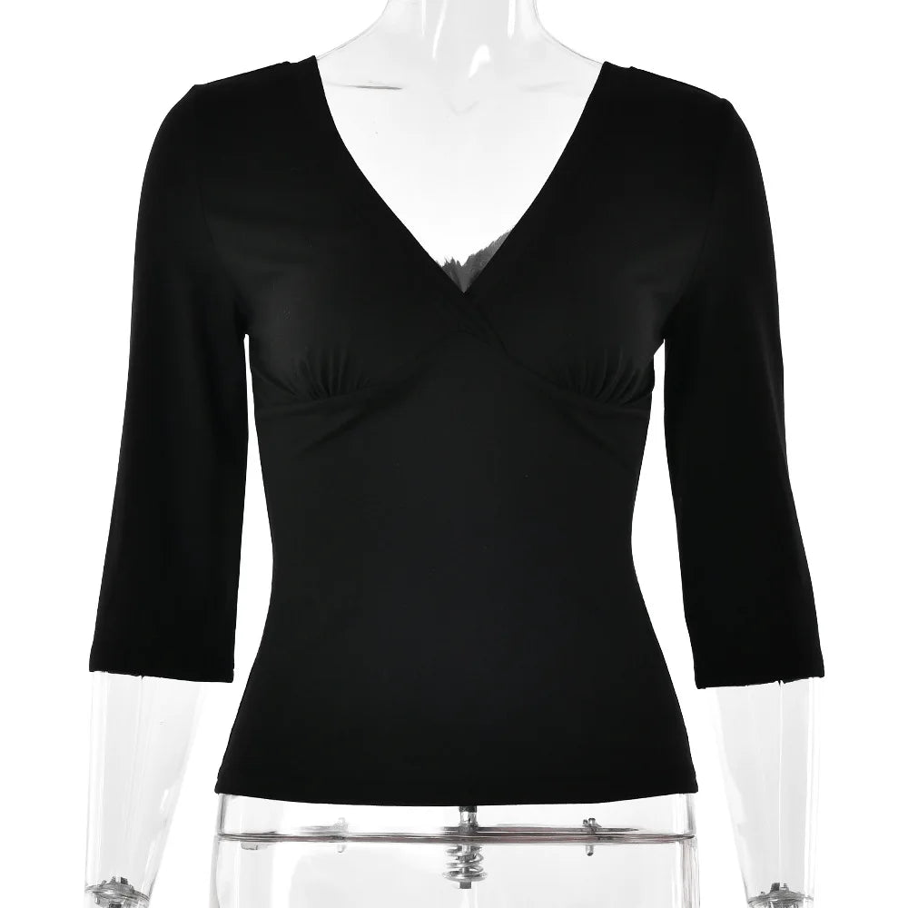 Gtpdpllt Women's T-Shirts Sexy Deep v Neck Mid Sleeve Crop Top