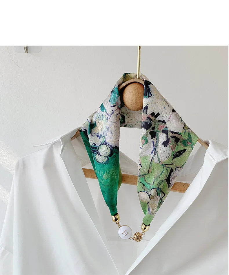 Imitation Silk Scarf Magnetic Buckle Necklace Pendant Wearing Spring and Autumn Cervical Protection for Women