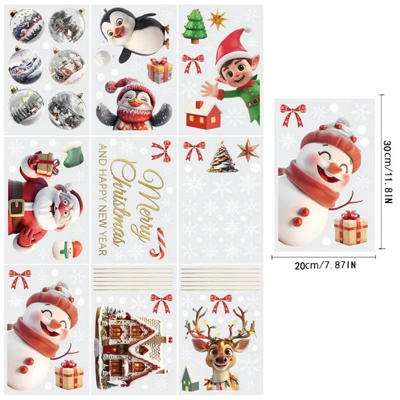 9 sheet Christmas Window Clings Santa Claus and scenery pendant Decals glass static removable stickers Winter Holiday Decoration