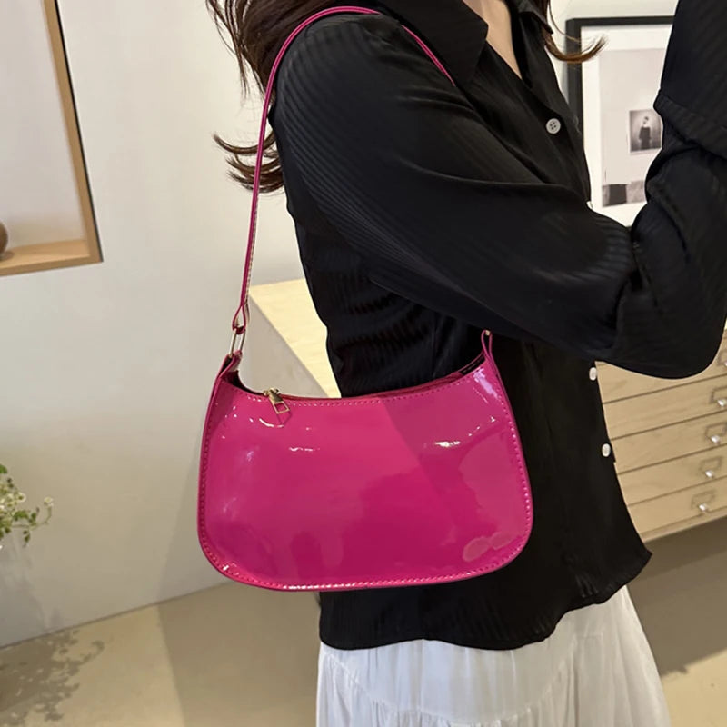 Retro Solid Color PU Leather Shoulder Underarm Bag Women's
