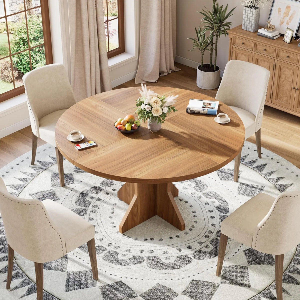 47-Inch Round Pedestal Dining Table, Modern