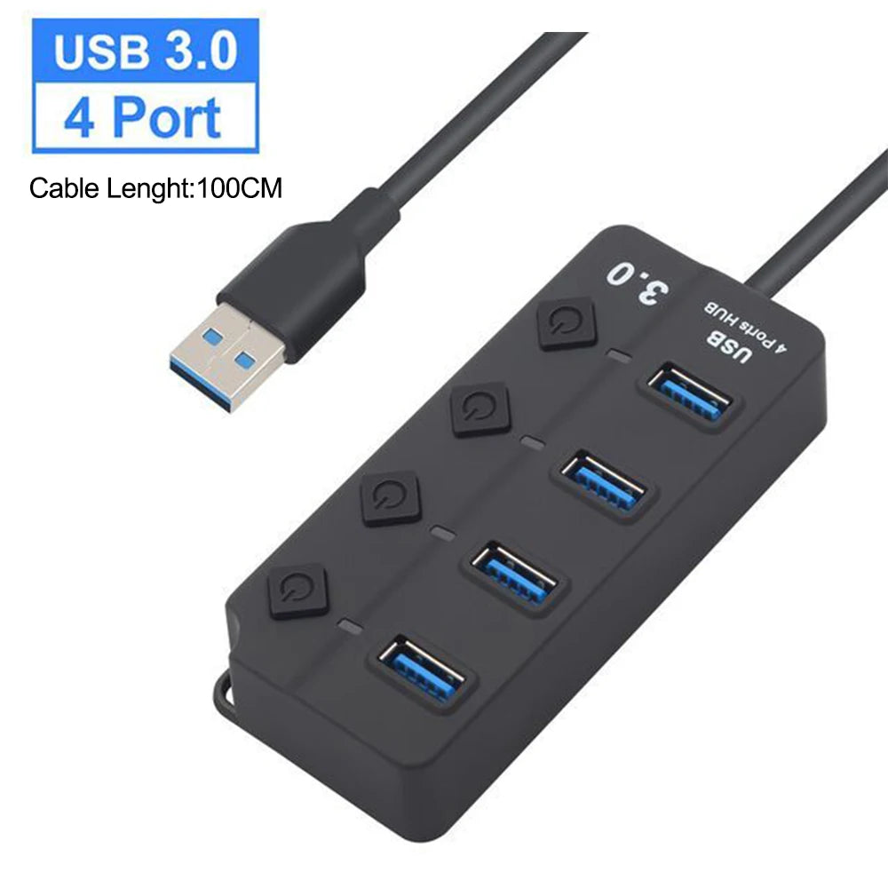 USB 3.0 Hub USB Hub 2.0 Multi Splitter 100cm Long Cable Multiple