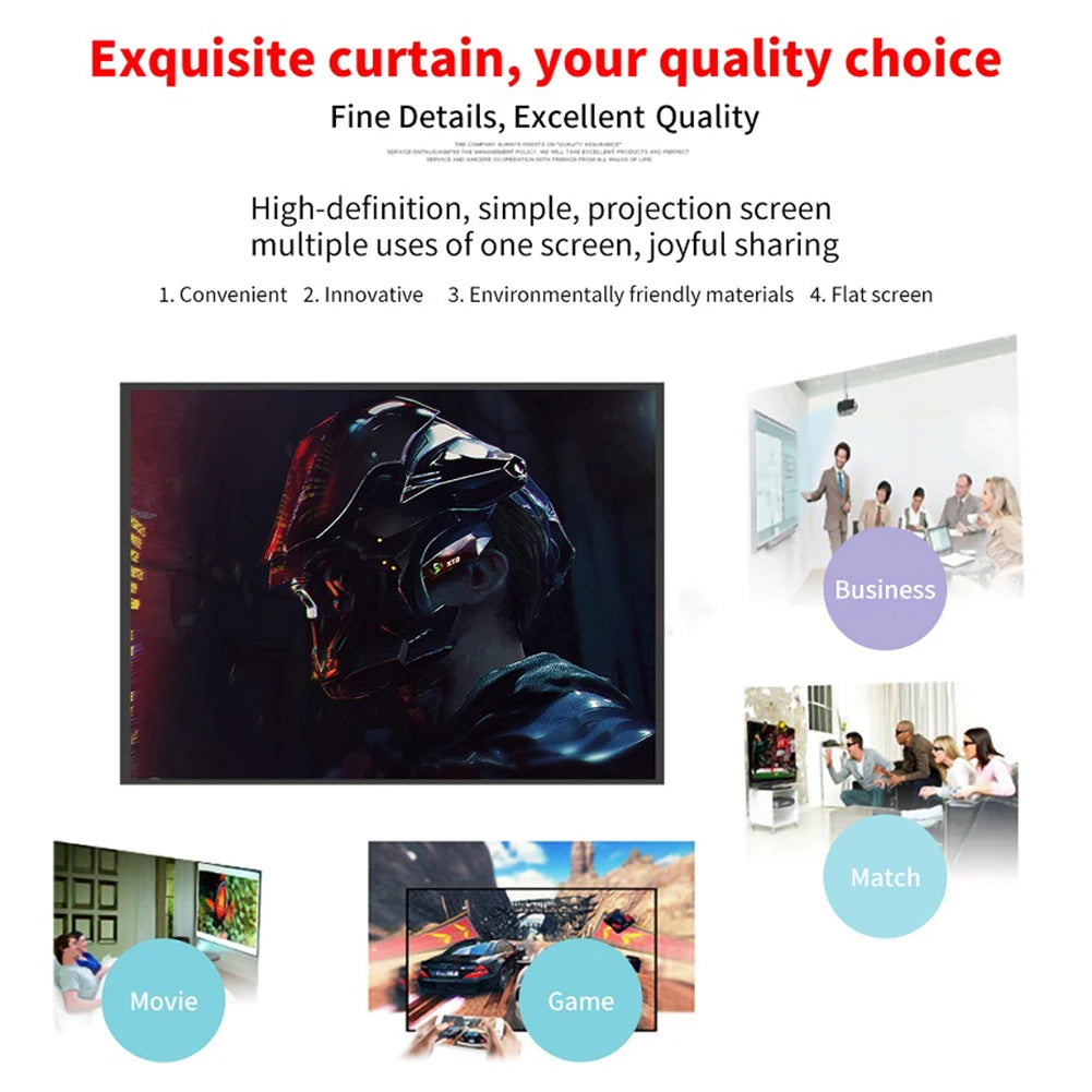 60-150 inch Foldable 16:9 Projector Screen Portable High Density White No Creases Soft Home Movie Theater HD Projection Screen