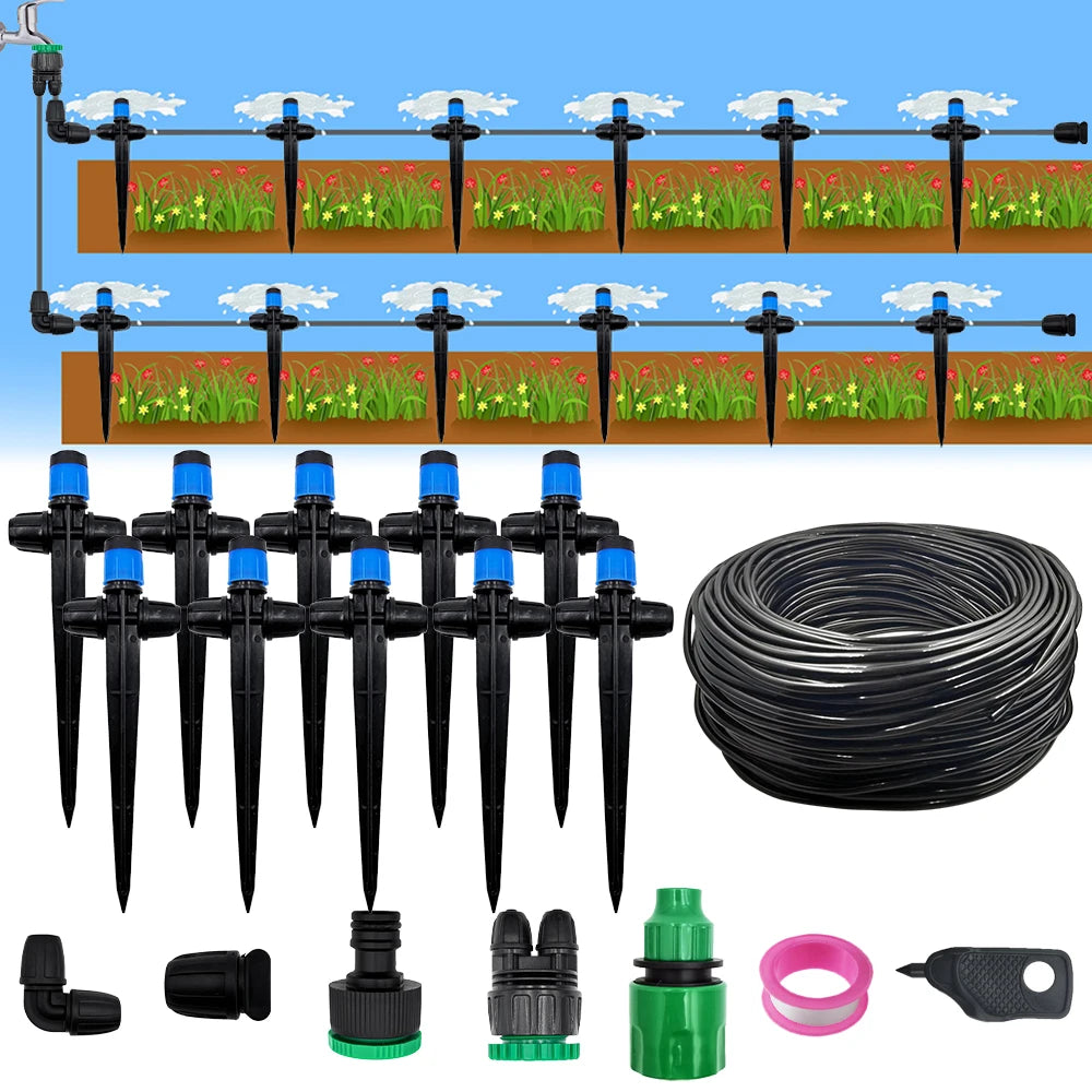 1/4" Drip Irrigation System Kit-Adjustable Flow, Sprayer with Lock Barbed Automatic Watering, for Garden, Farm, Bonsai, Flowers