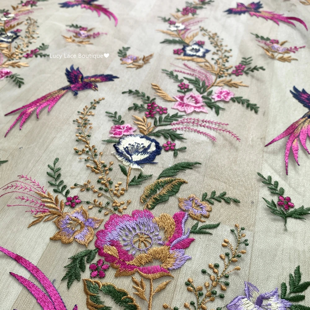 Fabric for Sewing Embroidery Birds Fabric Material for Clothes by Yard Fabric for Needlework Tulle Lace NEW 2023
