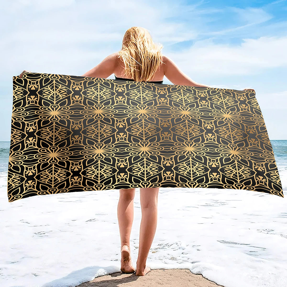 Beach Towel Vintage Gold Bath Towel Oversized,Sand Free Beach Towel Quick Dry Absorbent Towel for Travel Pool Yoga Gym Sport