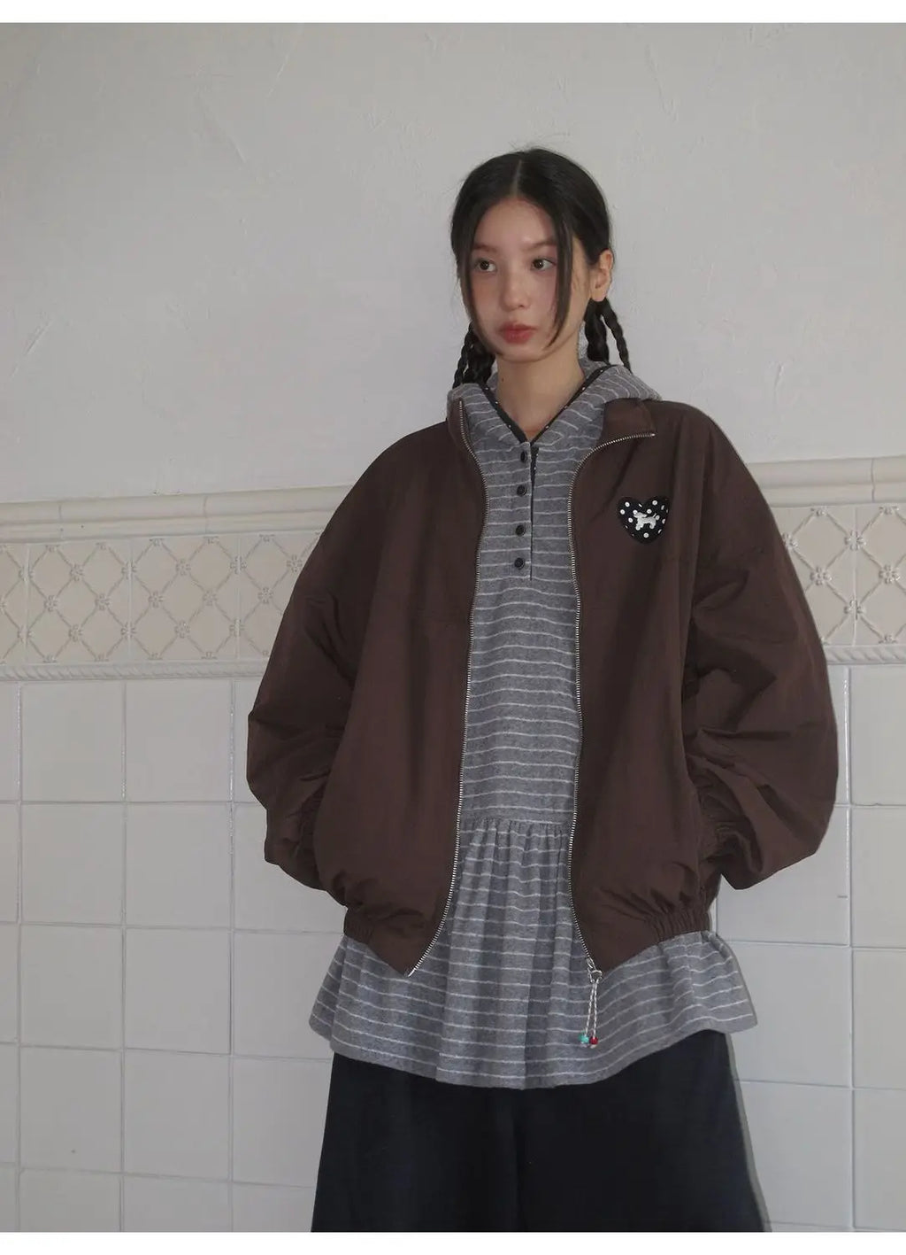 Onalippa Girl Style Hooded Sweatshirt Spring Autumn New College Women Clothing Gray White Striped Long Sleeved T-shirt Base