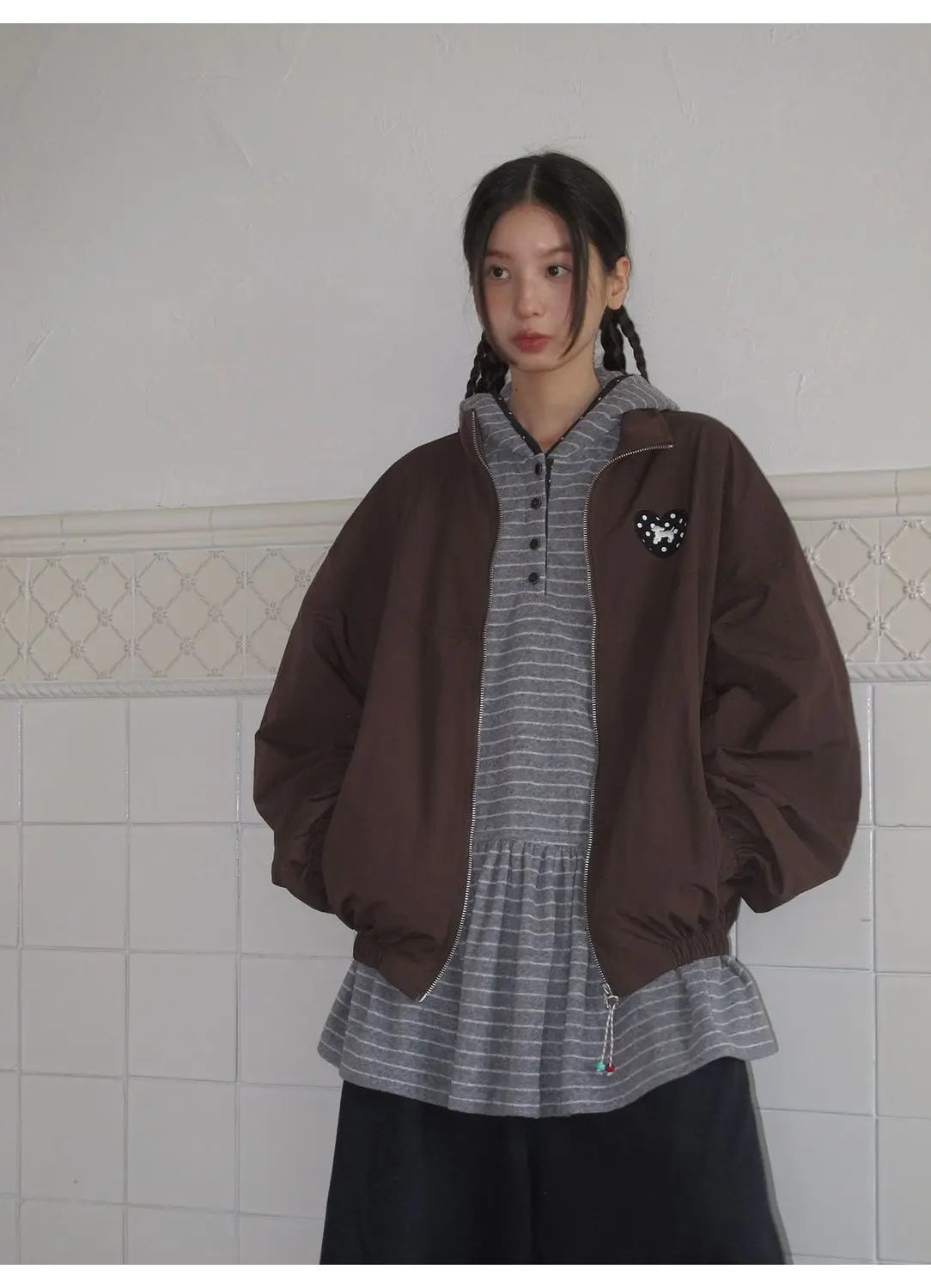 Onalippa Girl Style Hooded Sweatshirt Spring Autumn New College Women Clothing Gray White Striped Long Sleeved T-shirt Base