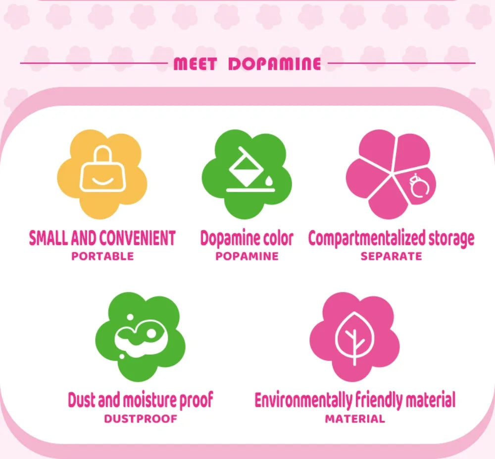 Cute Flowers Storage Box Pendant Dopamine with Dividers Jewelry Case Waterproof Plastic Medicine Box Travel