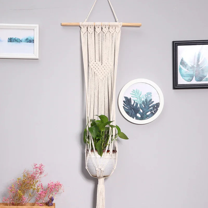 Handmade Macrame Plant Hanging Basket Garden Pots Holder Balcony Macrame Wall Hanging Decoration Knotted Lifting Rope Home Decor