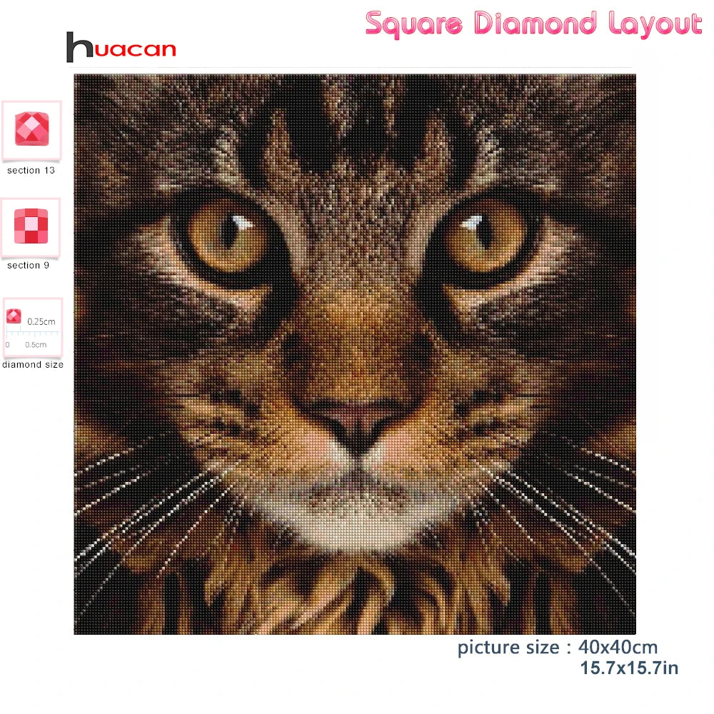 Huacan Diy Diamond Painting Full Drill Cat Home Decor Diamond Art Embroidery Mosaic Animal Wall Sticker