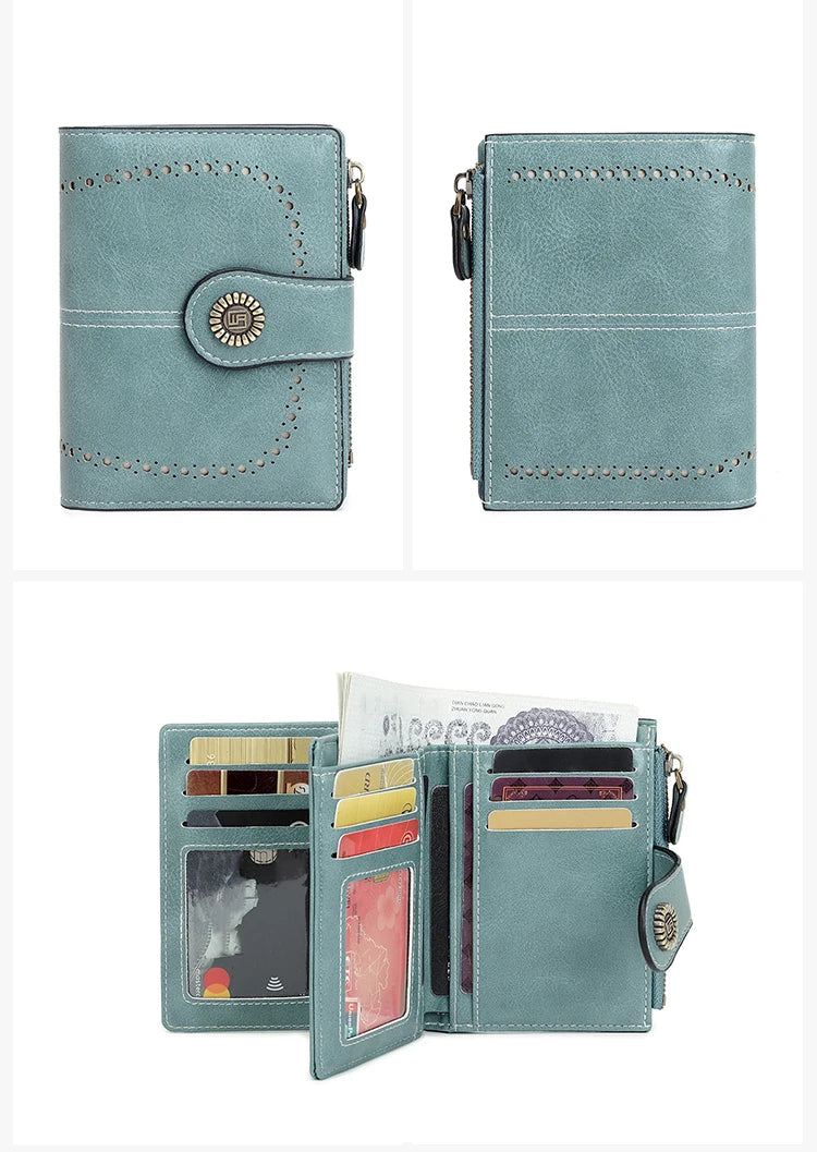 RFID Anti-Theft Retro Wallet for Women, Multi-Card Zipper, Zipper Buckle, Fashion Coin Wallet, Multi-functional Short Wallet
