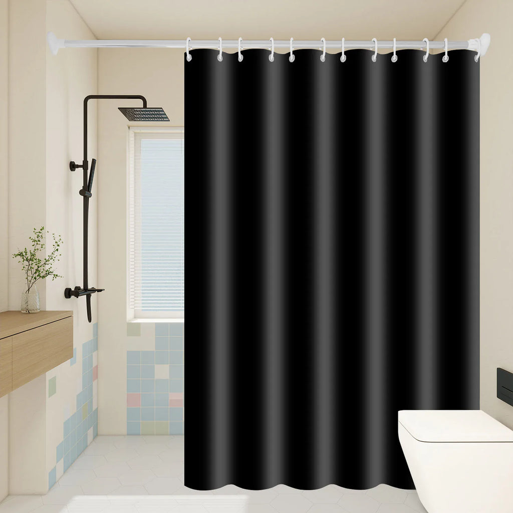 1pc Minimalist Black Shower Curtains, Basic soild-color waterproof bathroom accessories