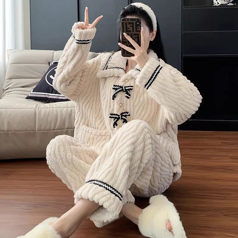 CHUANGERM Women's Autumn Winter Pajamas Students Home Wear Padded