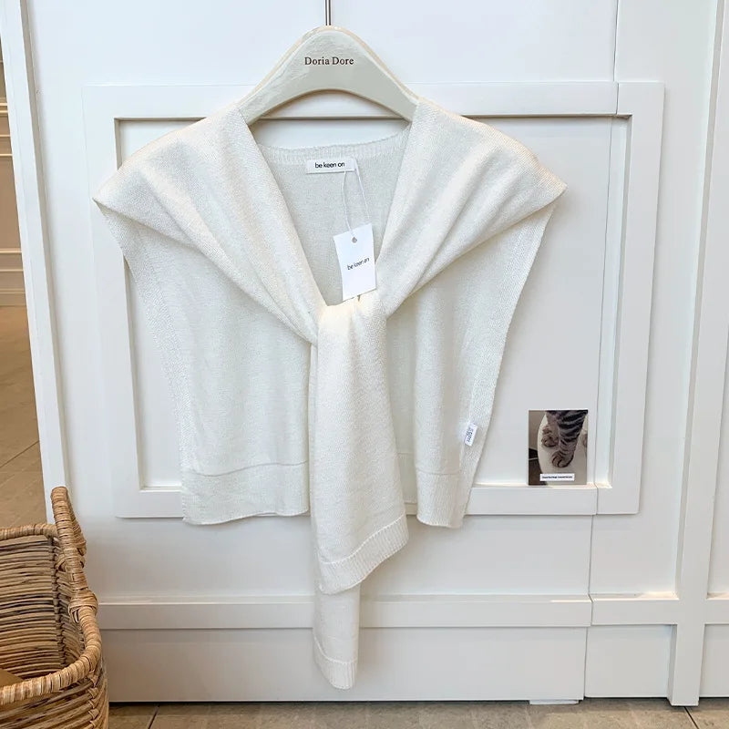 Korean Knitted Shawl Summer Fashionable Versatile Fake Collar Neck Guard Knotted Cape Shoulder Scarf Solid Color Scarve Women
