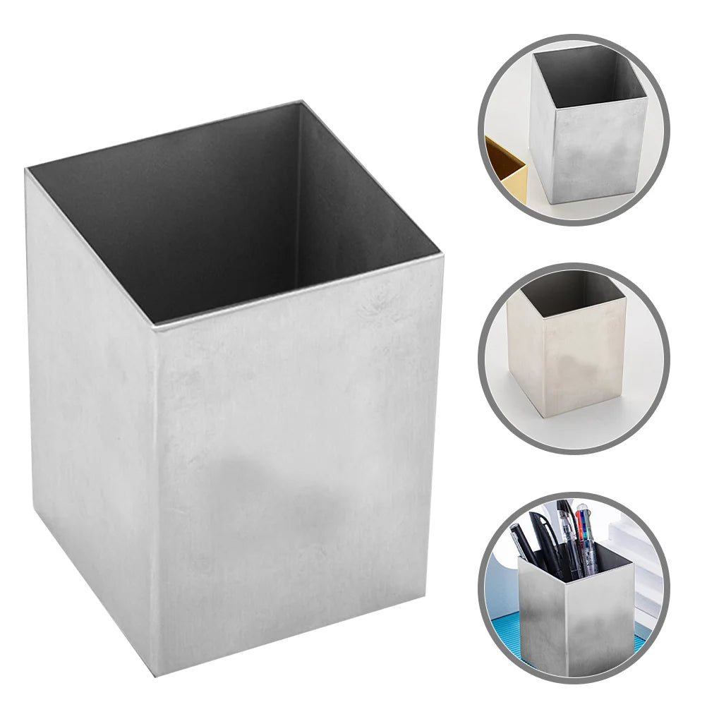 Stainless Steel Storage Box Pencil Cup Desk Organizer Marker Penholder Tableware