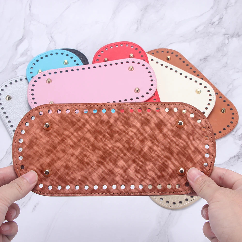 QJH 1 Pcs PU Leather Oval/Round Long Knitting Crochet Bags Bottom for Thick Yarn DIY Weaving Supplies Home Decor Purse Making