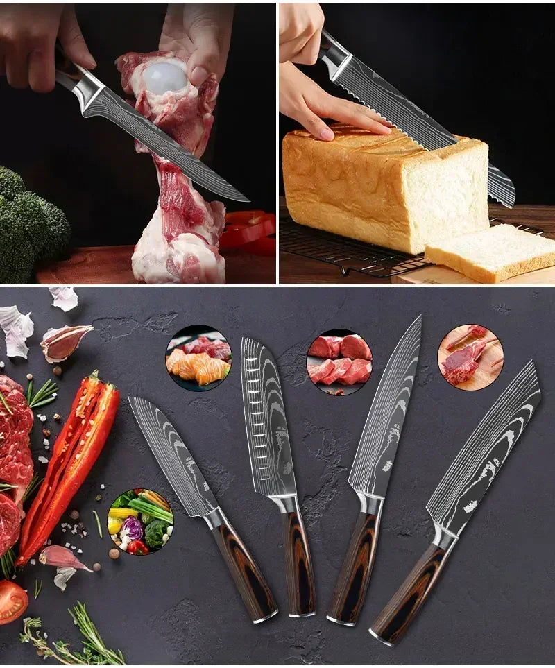 Professional Kitchen Knives Damascus Japanese Santoku Cleaver Slicing Knife Stainless Steel Boning Knife Butcher Cleaver Knife