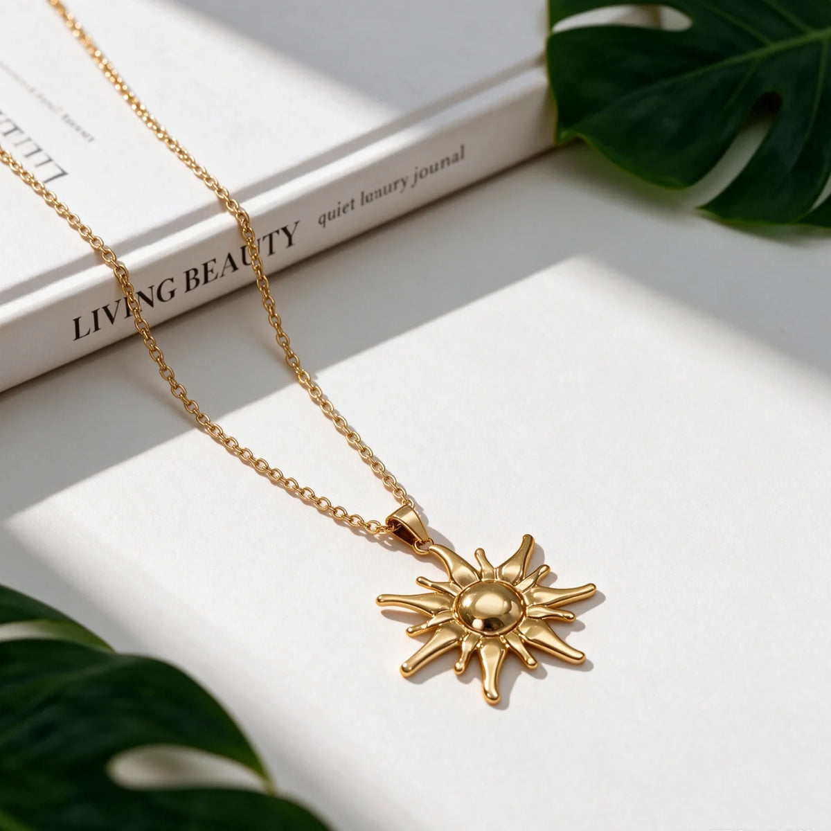 1Set Retro French Glossy Polished Stainless Steel Sunflower Pendant