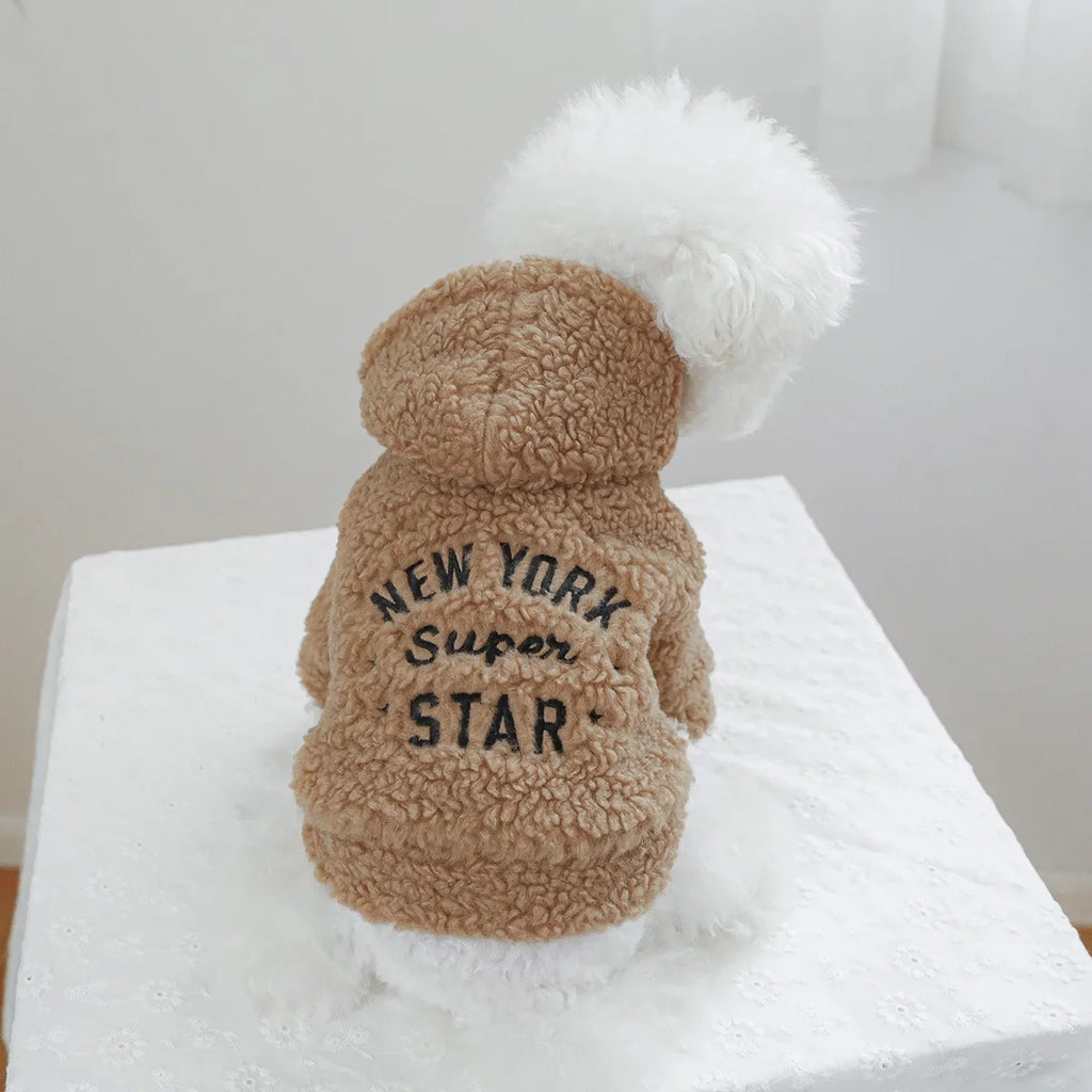 Autumn and Winter Pet Lamb Fleece Hooded Jacket Puppy and Cat Clothes New Models Thick and Warm Letter Hoodie Pet Clothes