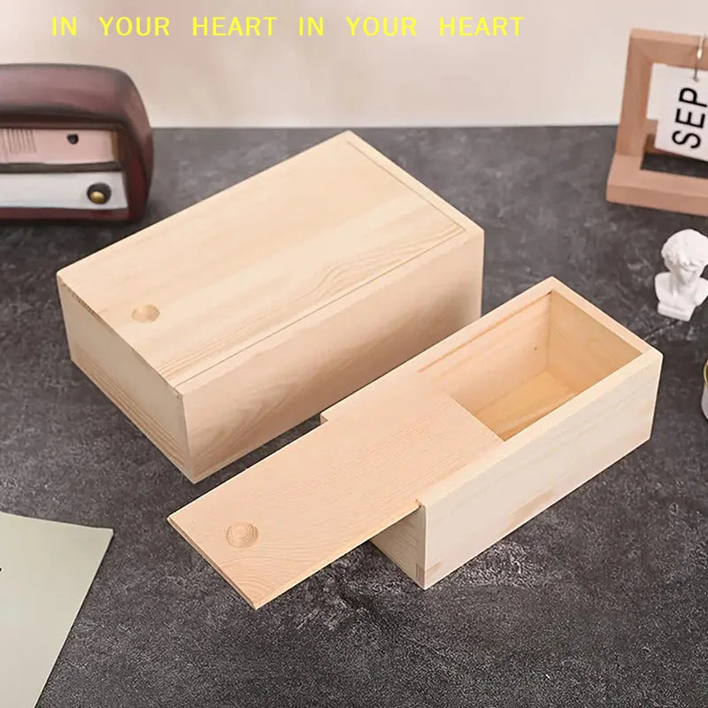【X】Home Storage Case Wooden Storage Keepsake Box Wooden Box Pine Pull Box Jewelry Organizer Sliding Cover Wooden Box