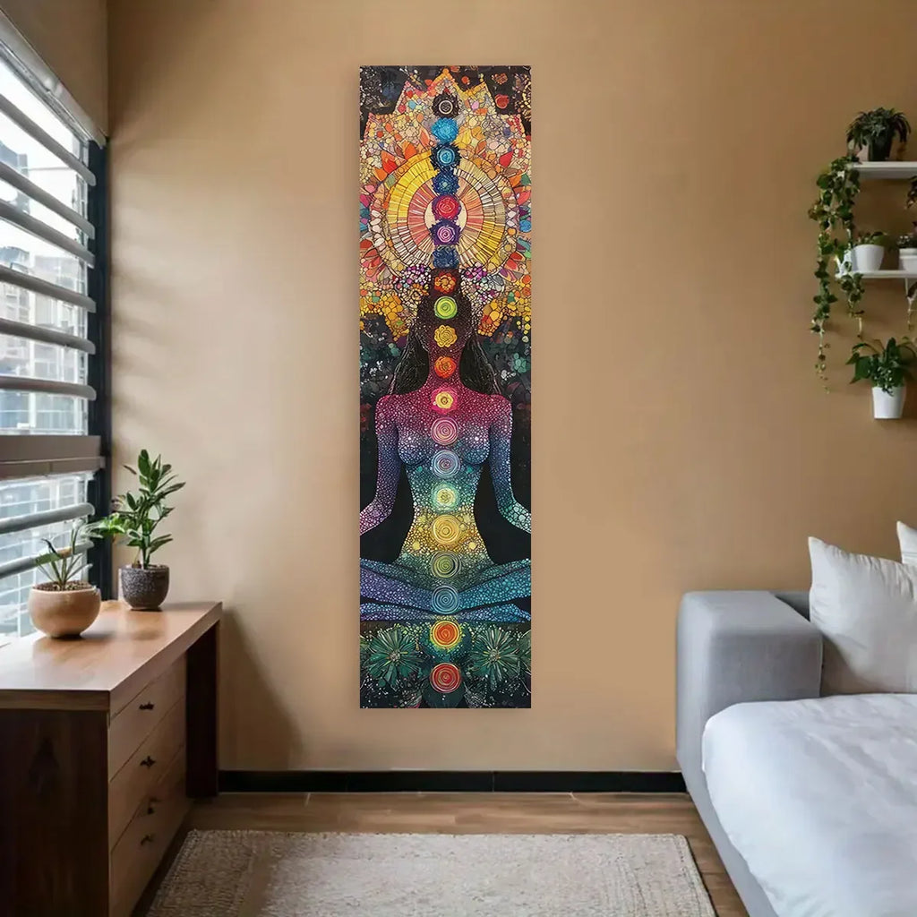 VIKAMA Seven Chakra Vertical Tapestry Rainbow Energy Wall Decor for Yoga Studio Meditation Space Wall Hanging Home Decoration